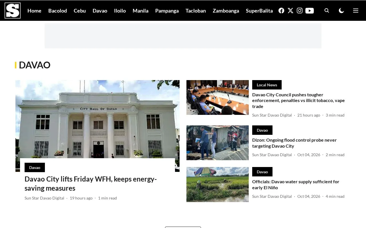 SunStar Davao homepage screenshot