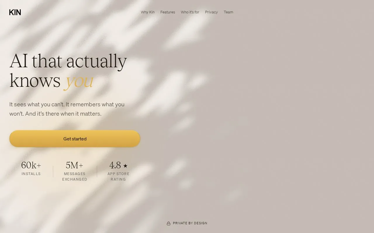 Kin homepage screenshot
