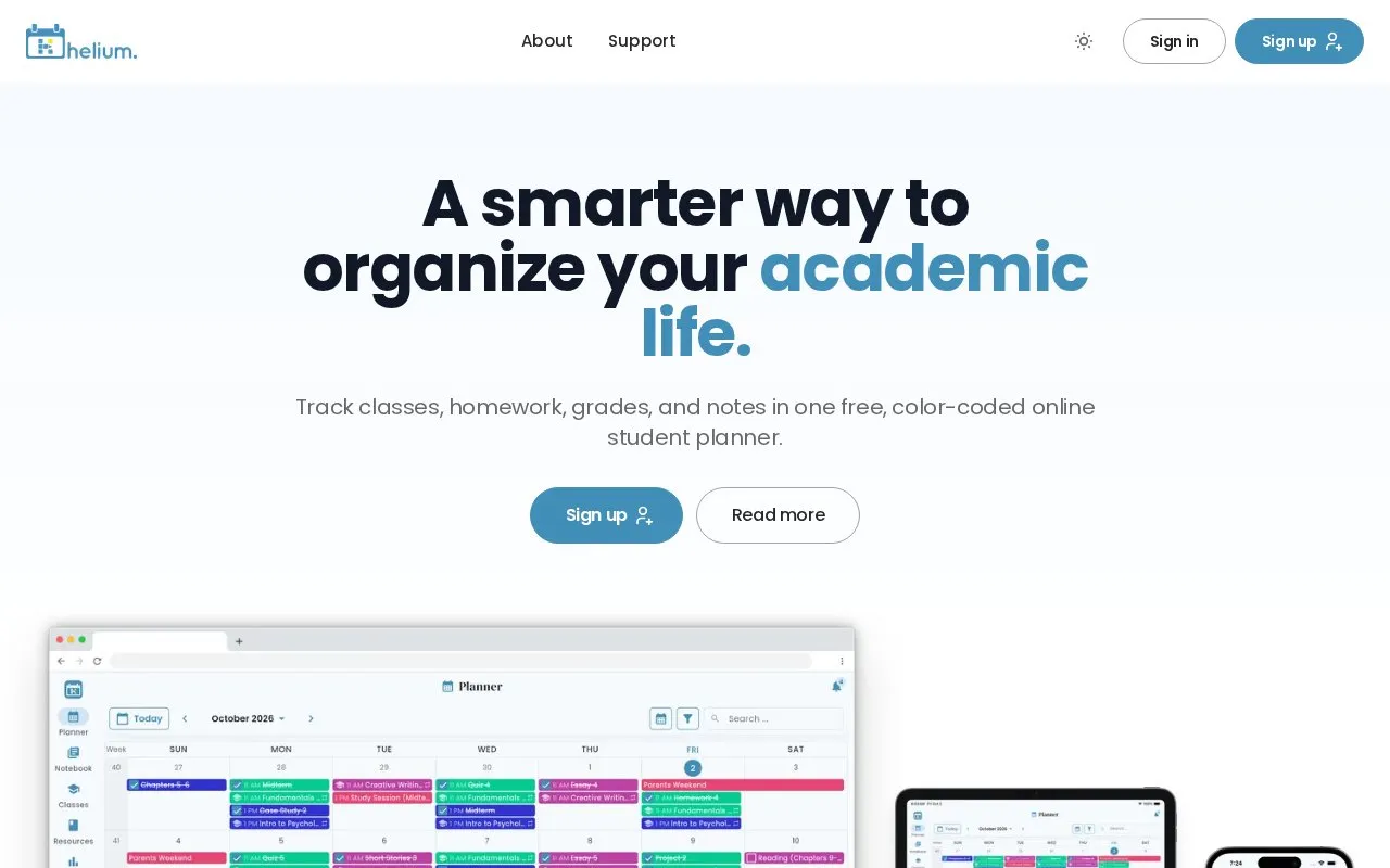 Helium homepage screenshot