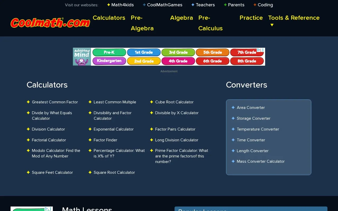 CoolMath homepage screenshot