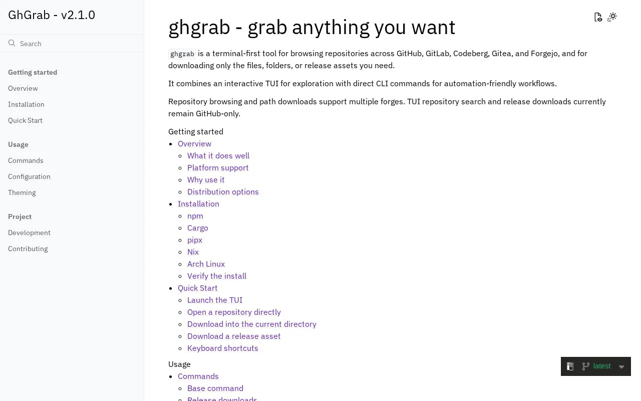 GhGrab homepage screenshot