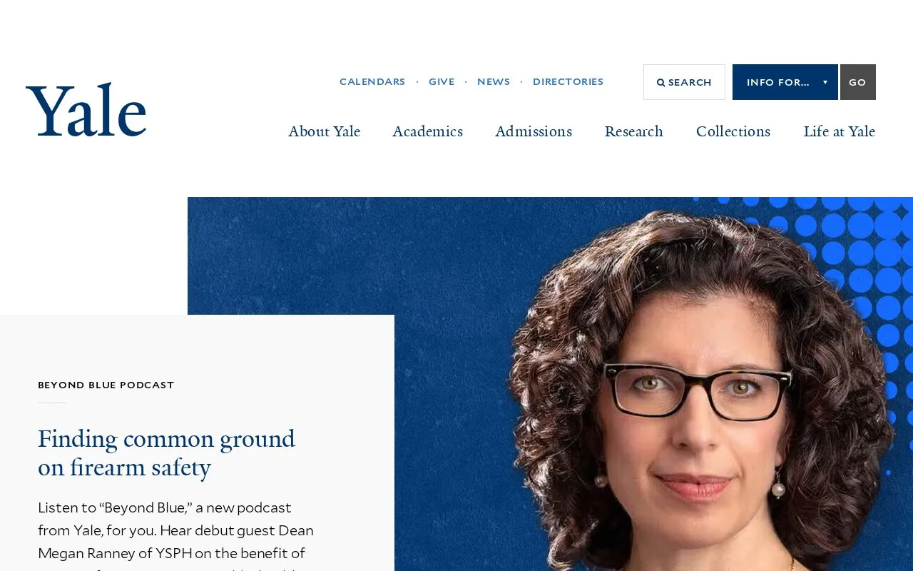 Yale University homepage screenshot