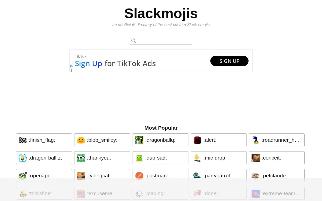 Slackmojis homepage screenshot