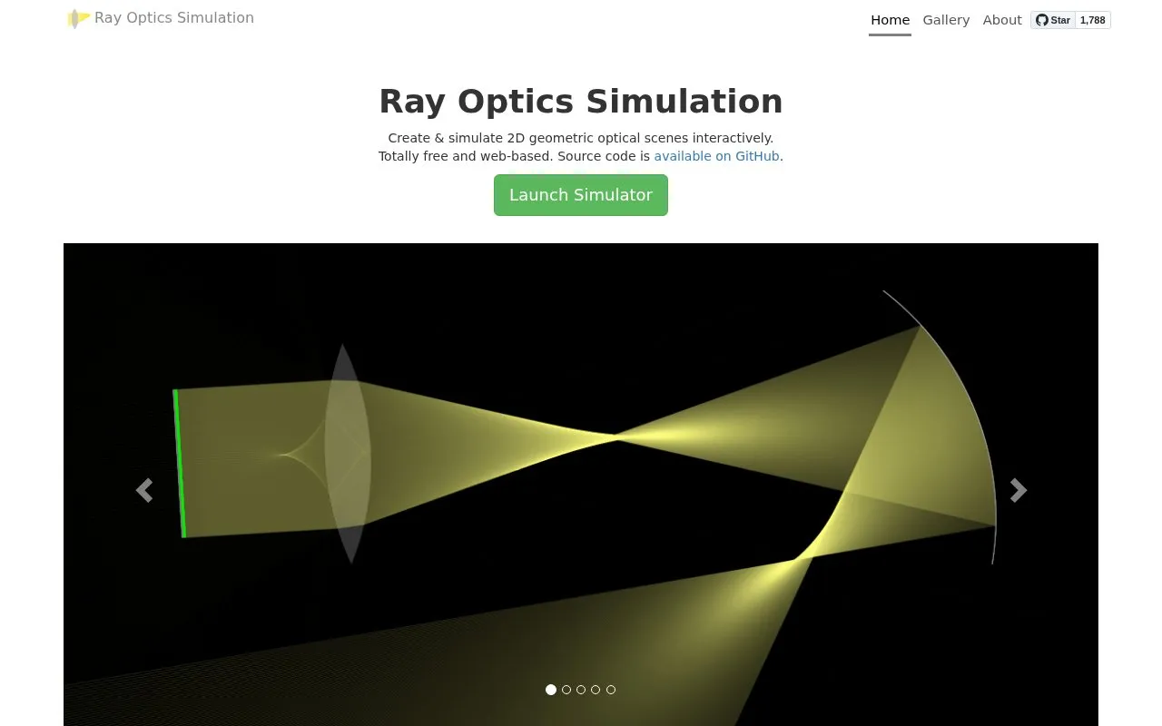 Ray Optics Simulation homepage screenshot