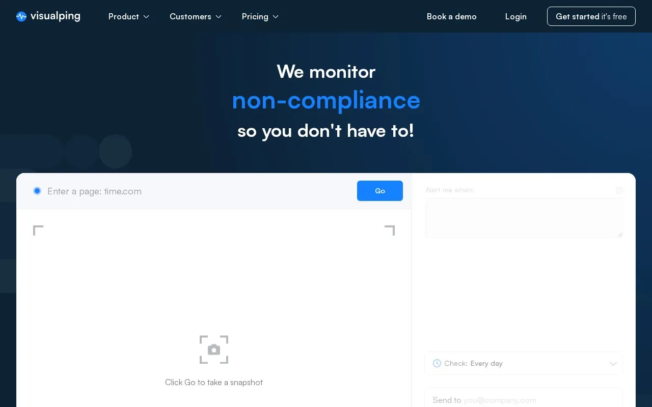 Visualping homepage screenshot