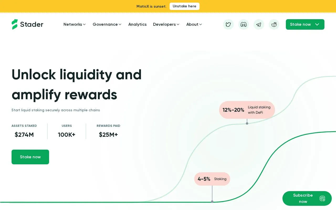 Stader homepage screenshot