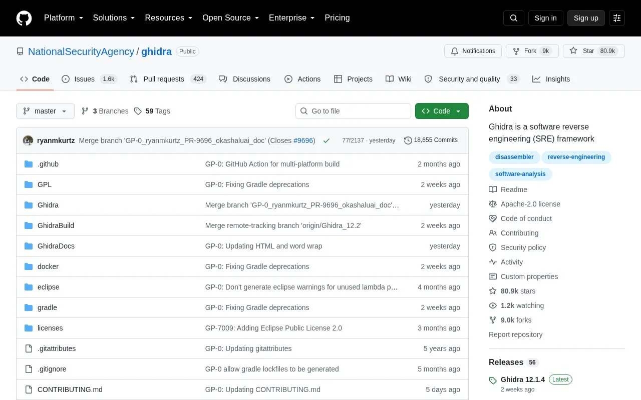 GHIDRA homepage screenshot