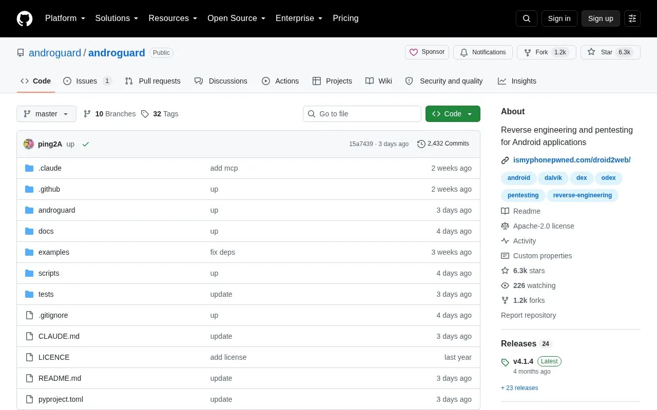 AndroGuard homepage screenshot