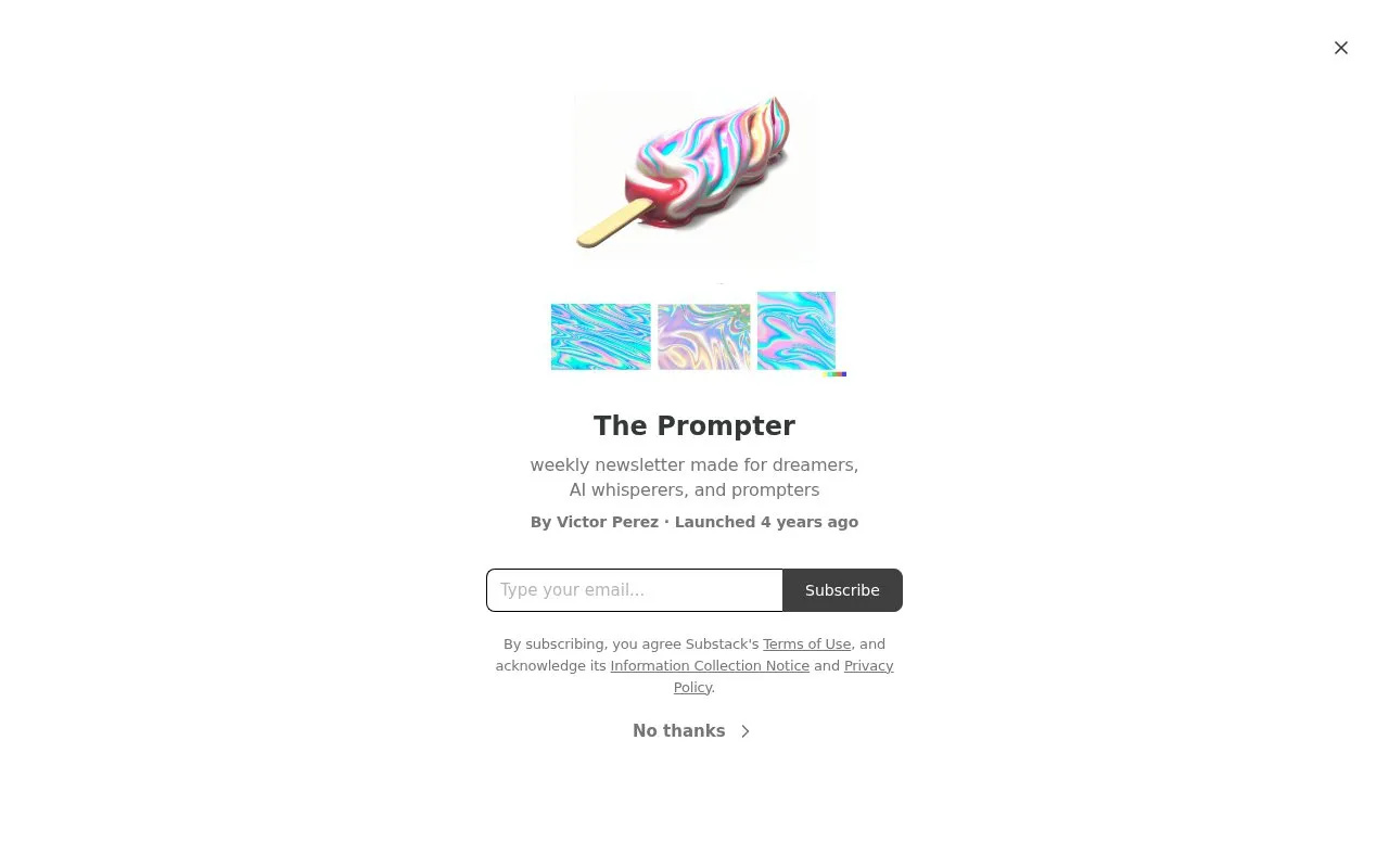 The Prompter vicc Substack homepage screenshot
