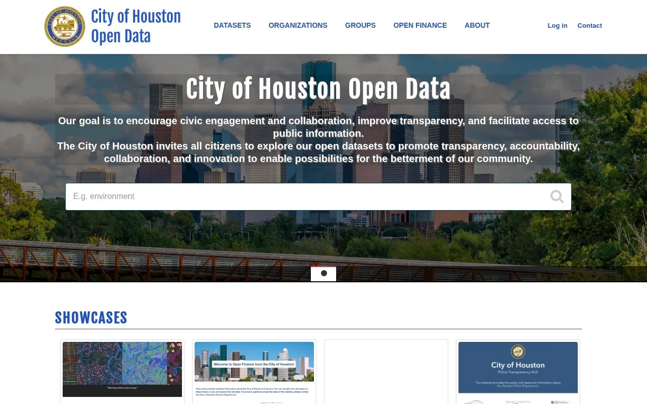 Open Data Houston homepage screenshot