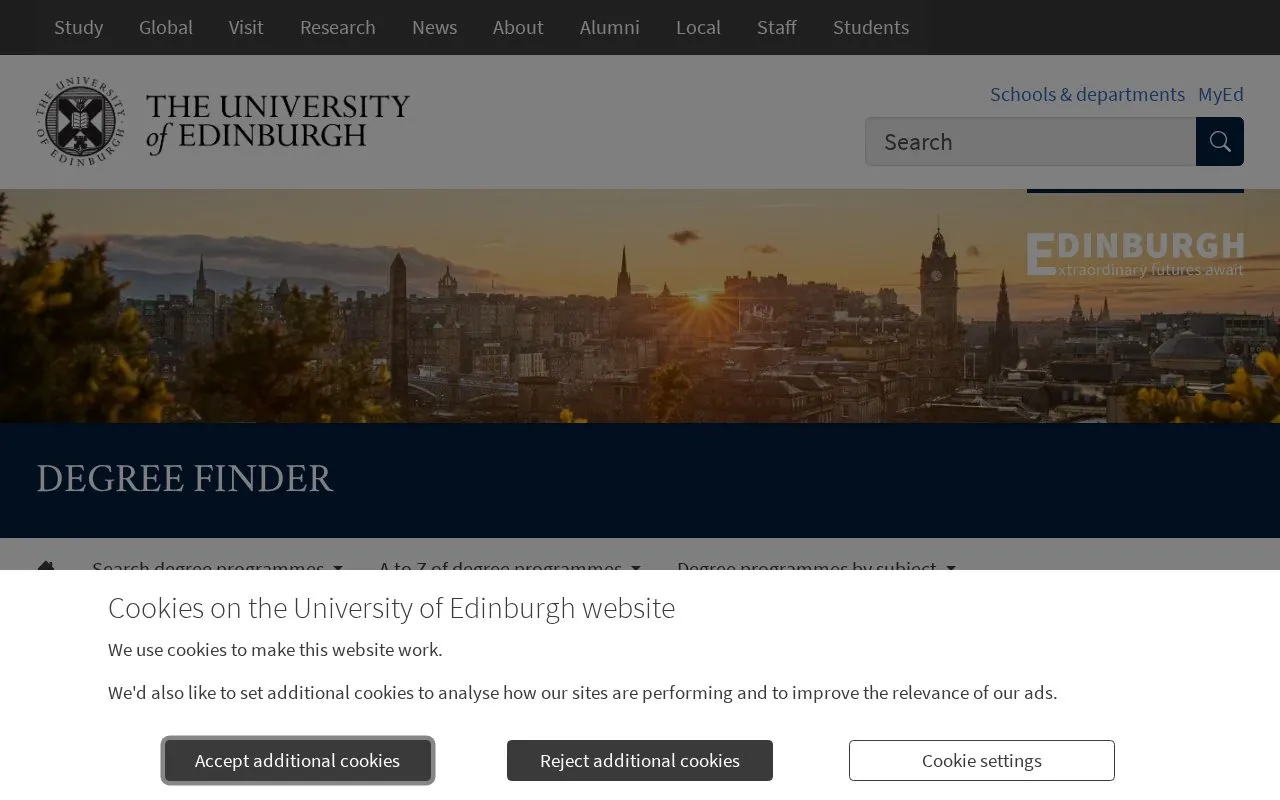 Msc in Data Science @ The University of Edinburgh homepage screenshot