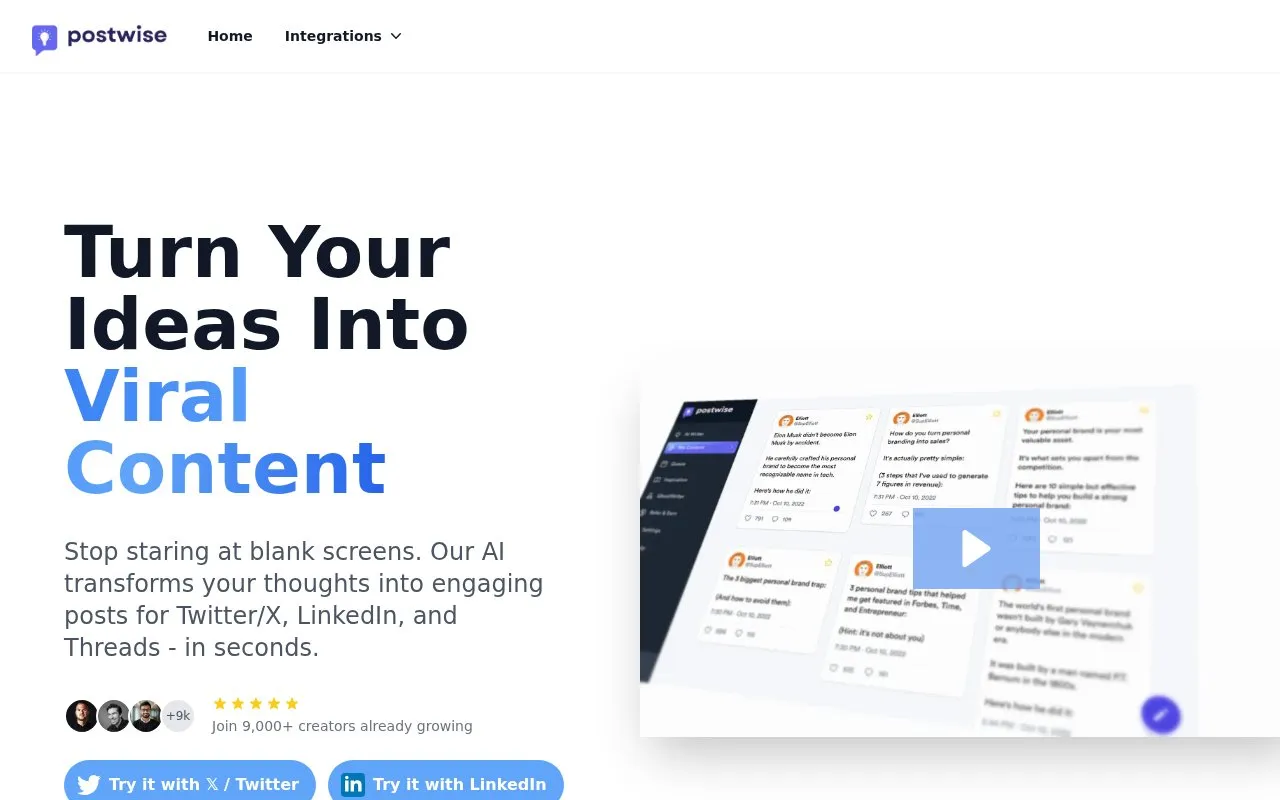 Postwise homepage screenshot