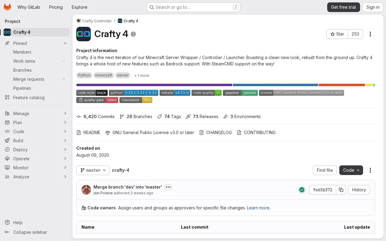 Crafty 4 homepage screenshot
