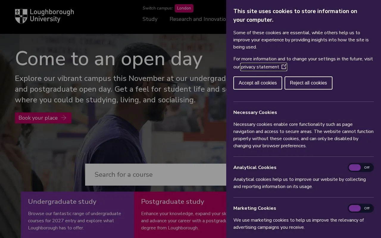 Loughborough University homepage screenshot