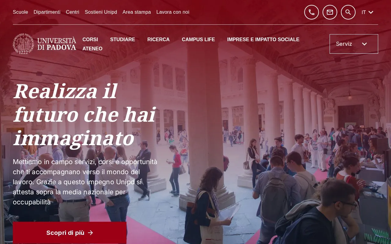 Universita degli Studi di Padova homepage screenshot