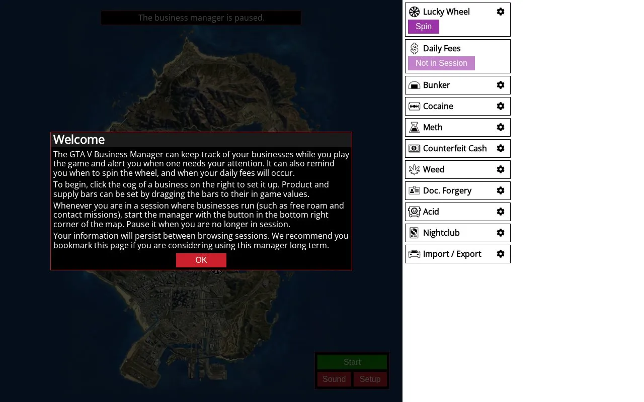 GTA Manager homepage screenshot