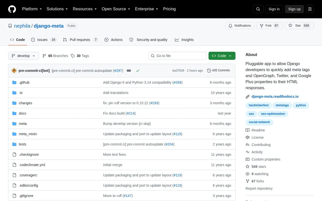 django-meta homepage screenshot