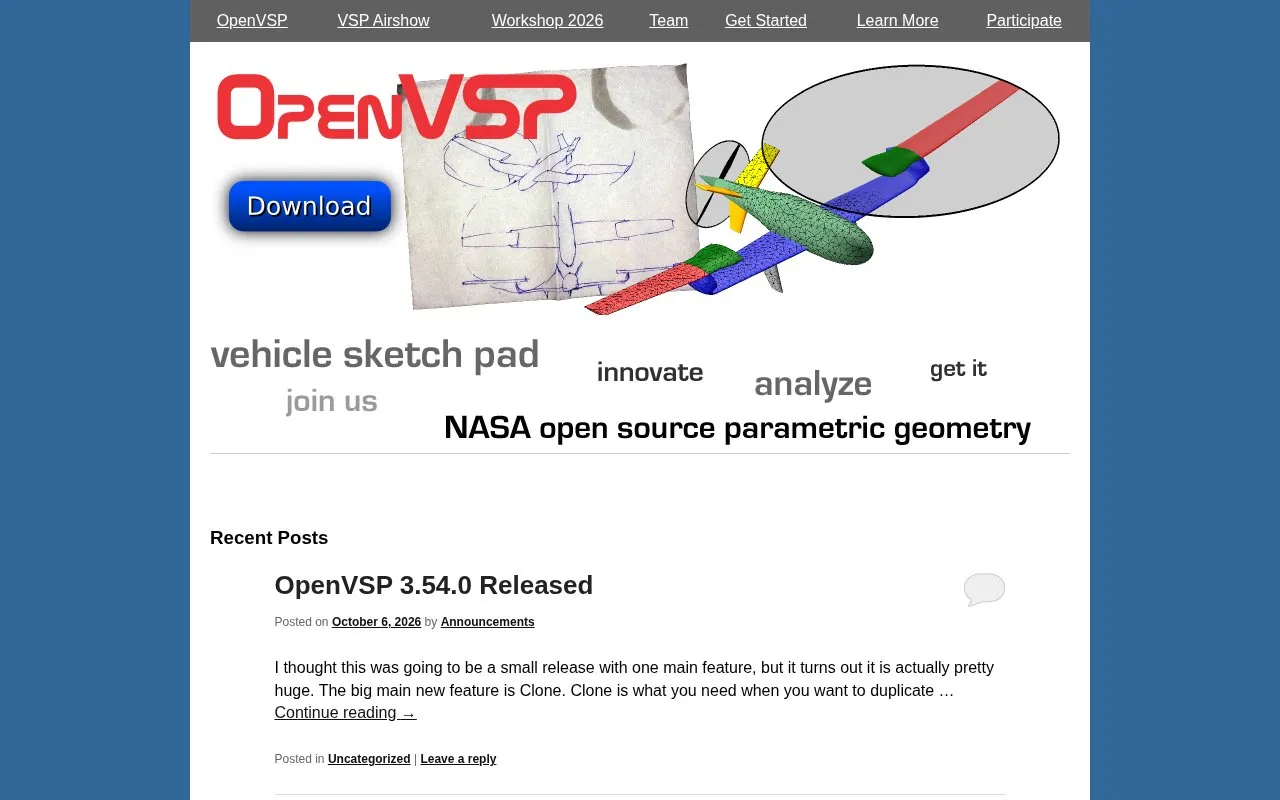 OpenVSP homepage screenshot
