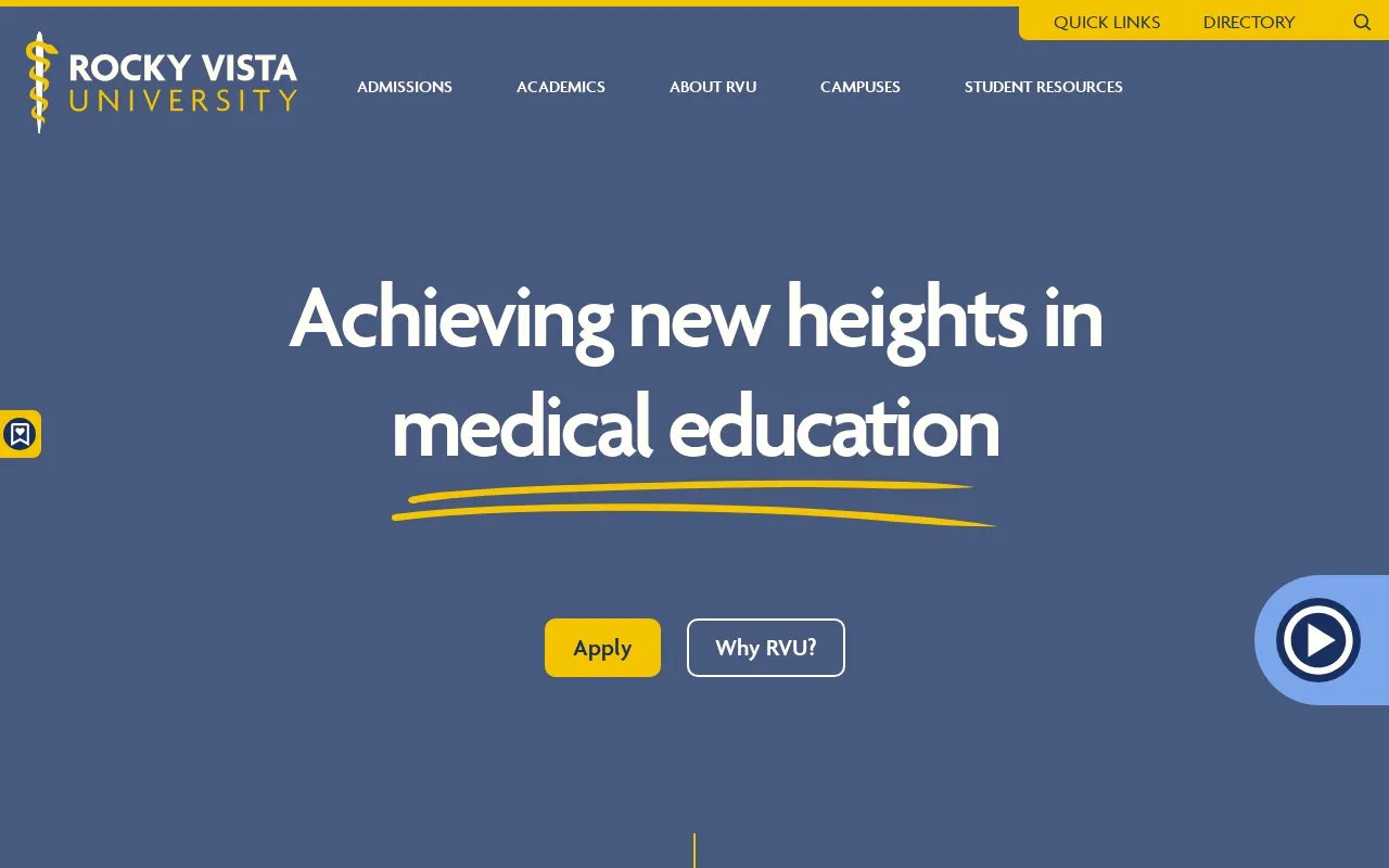Rocky Vista University homepage screenshot