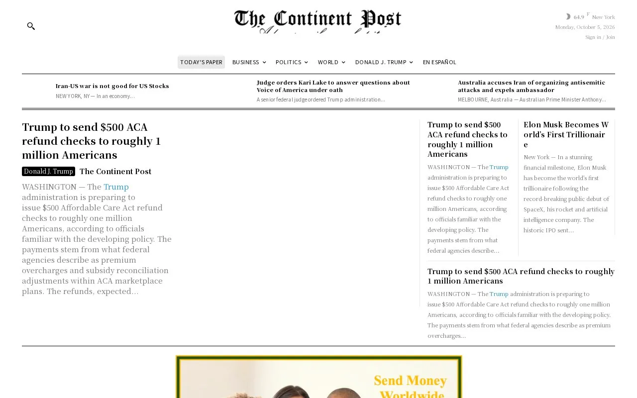 The Continent Post homepage screenshot