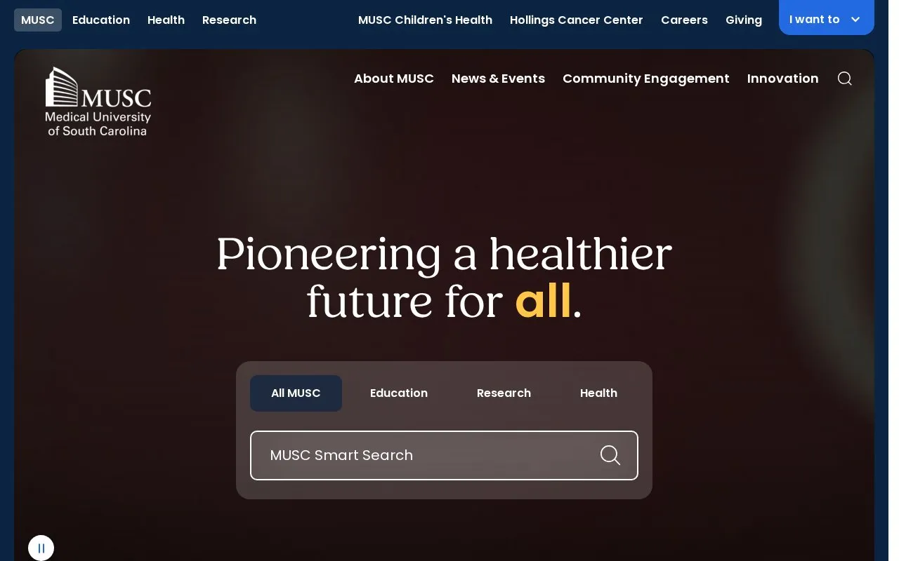 Medical University of South Carolina homepage screenshot
