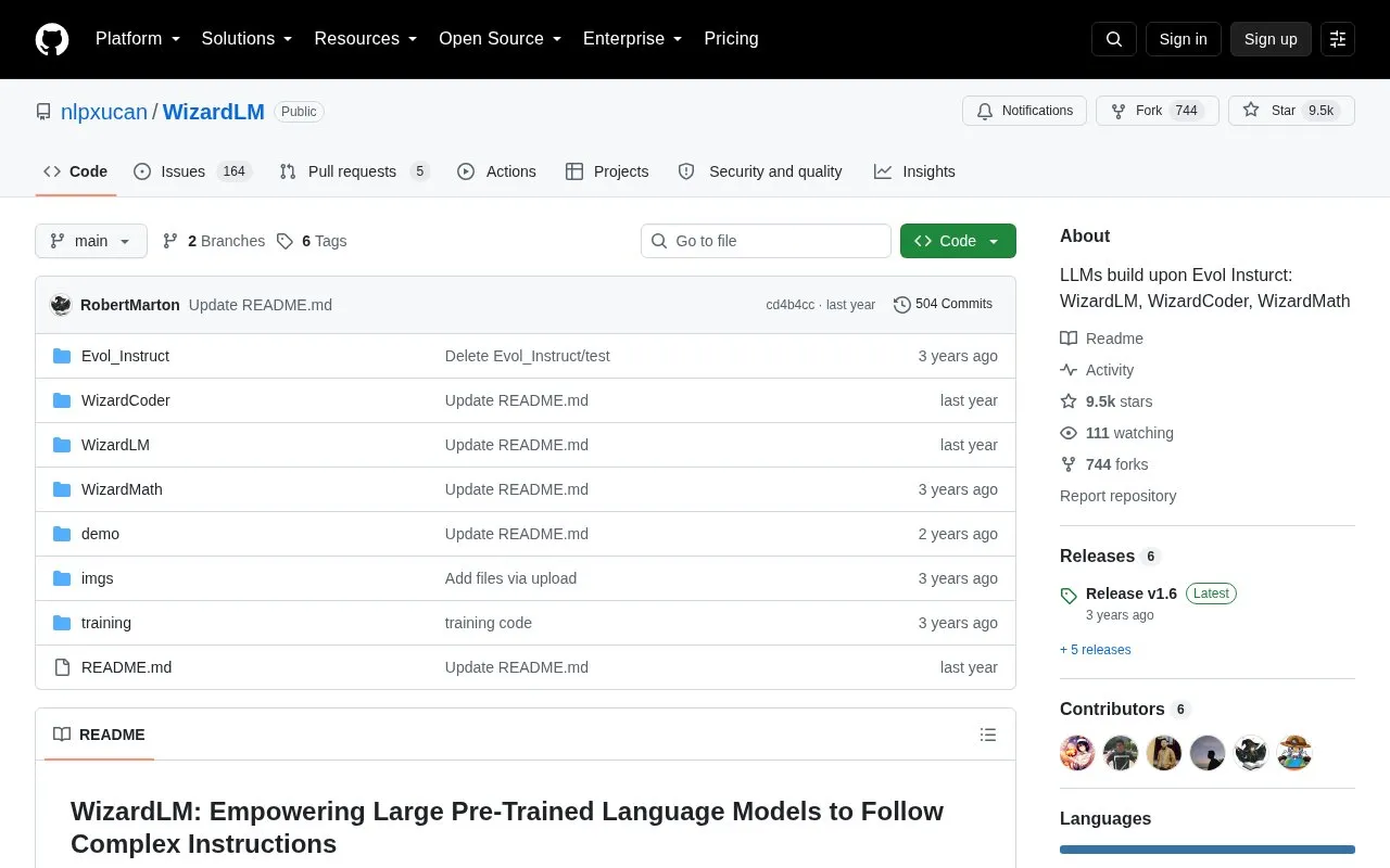 WizardLM homepage screenshot