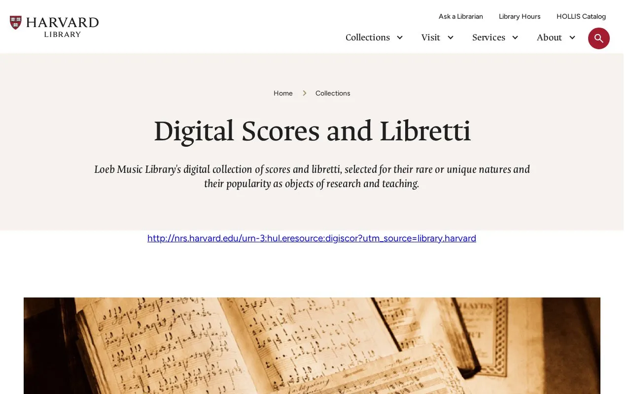 Loeb Music Library homepage screenshot