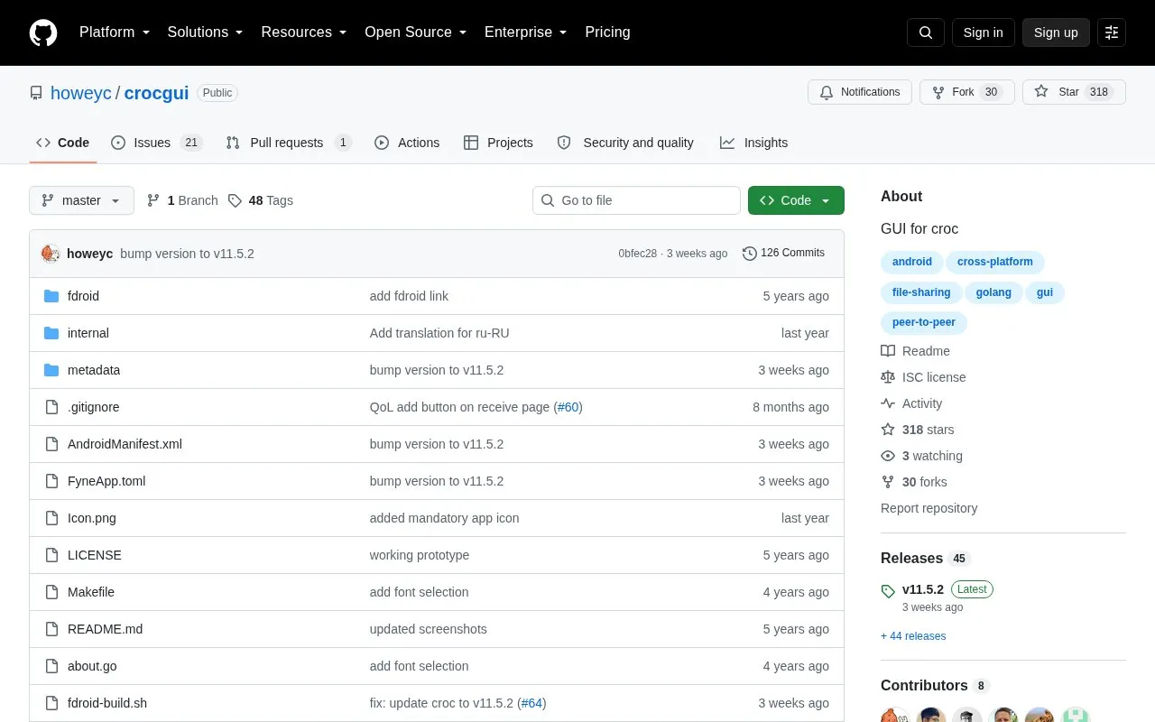 CrocGUI homepage screenshot
