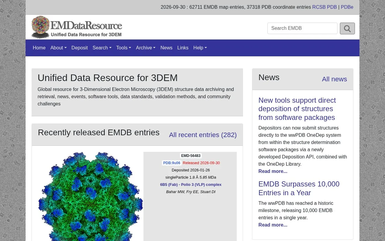 EMDataResource homepage screenshot