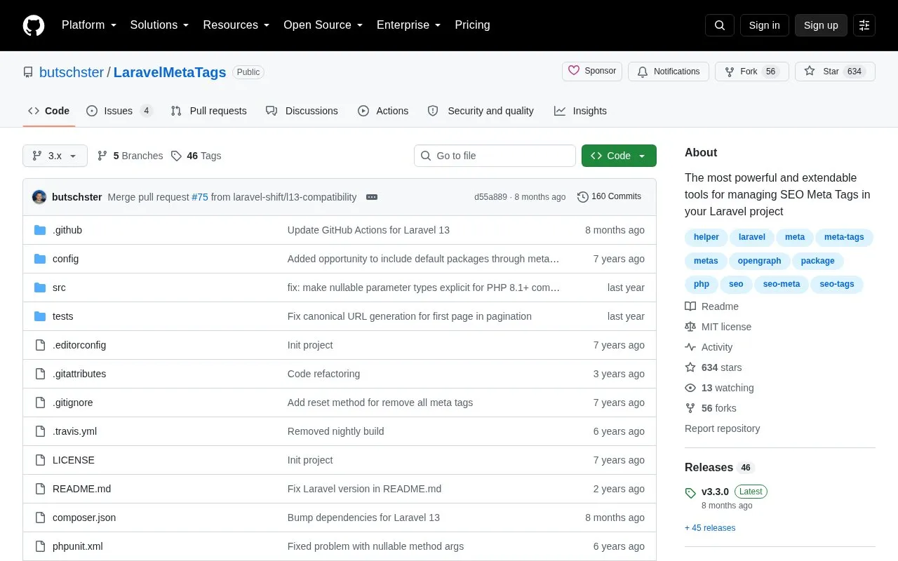 LaravelMetaTags homepage screenshot