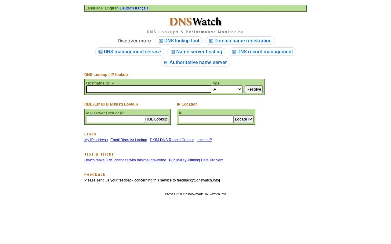 DNS Watch homepage screenshot