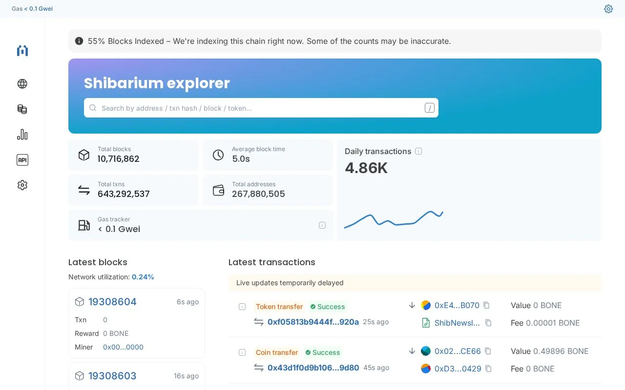 Shibarium — shibariumscan homepage screenshot