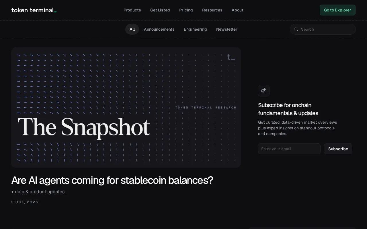Token Terminal Insights homepage screenshot