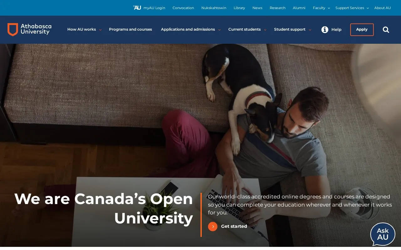 Athabasca University homepage screenshot