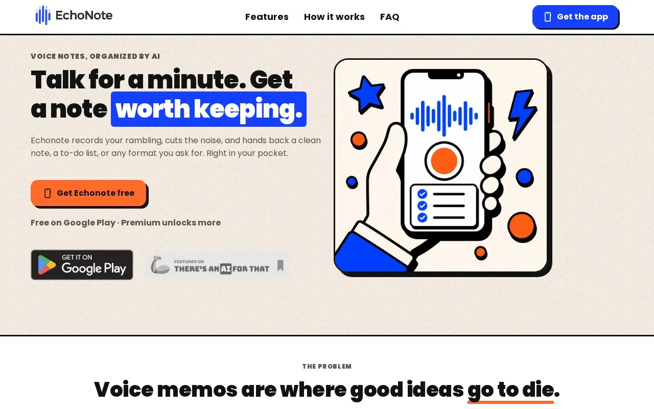 EchoNote homepage screenshot