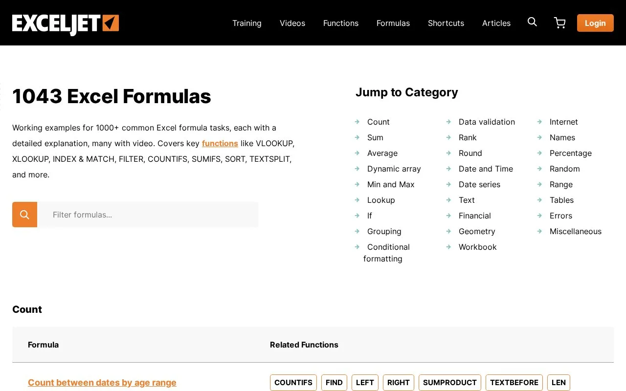 ExcelJet homepage screenshot