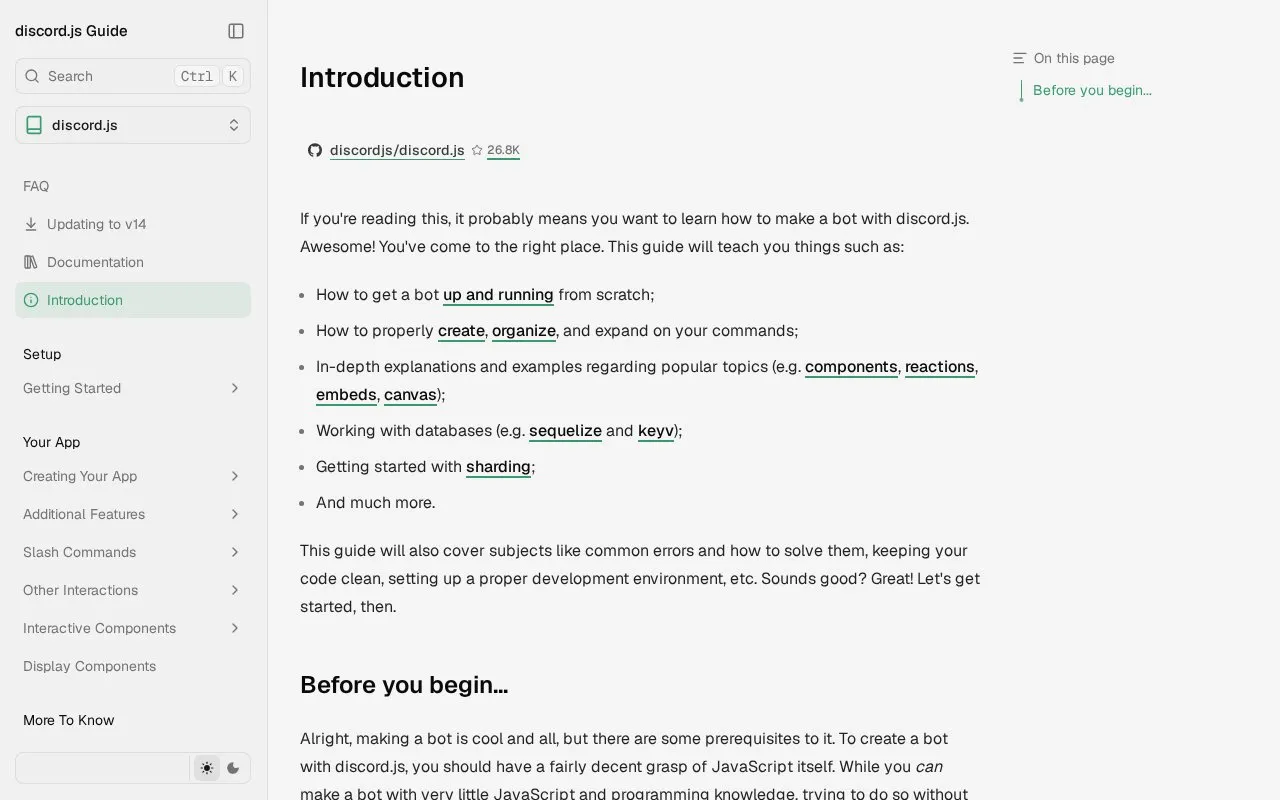 Discord.js Guide homepage screenshot
