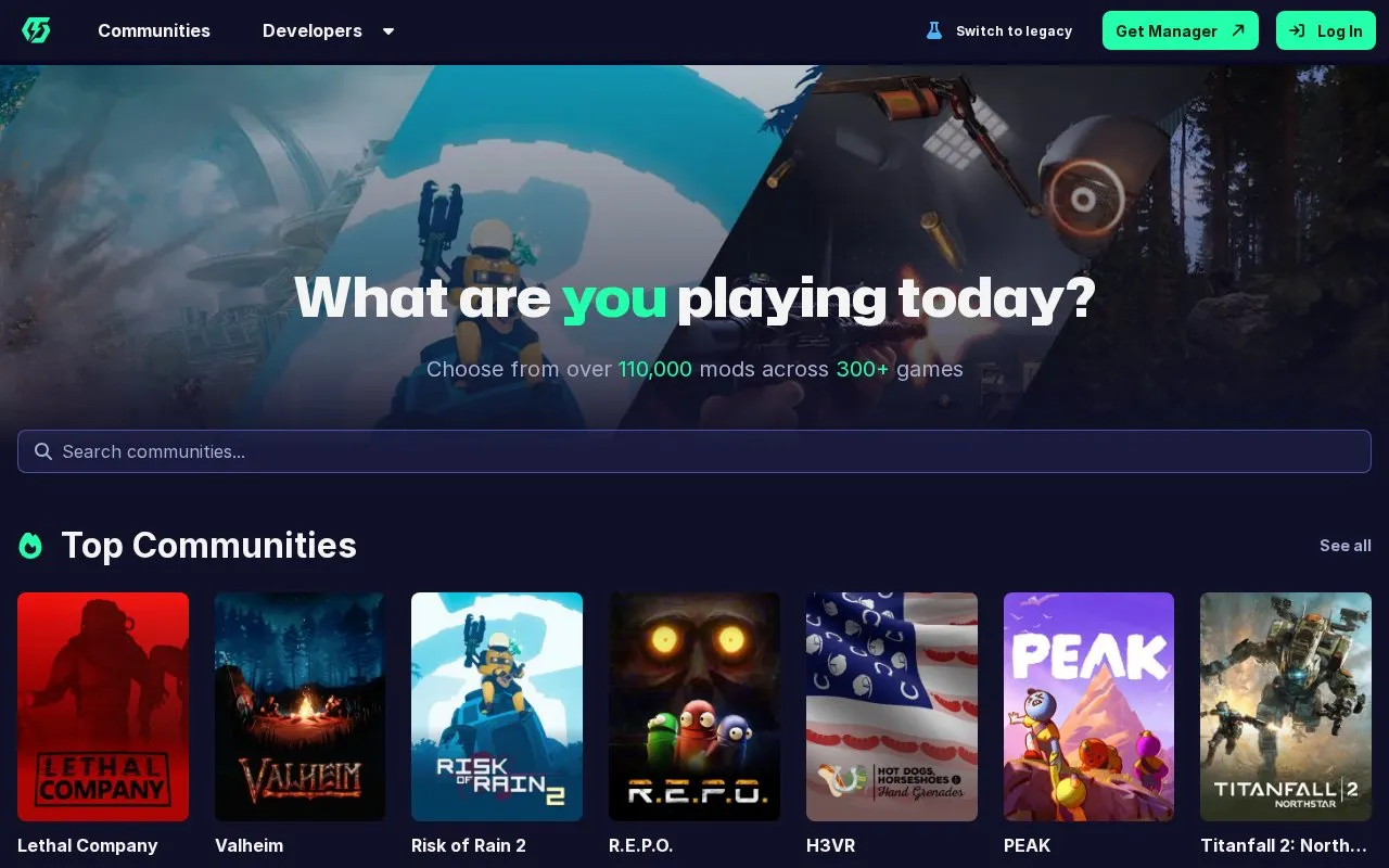 Thunderstore homepage screenshot