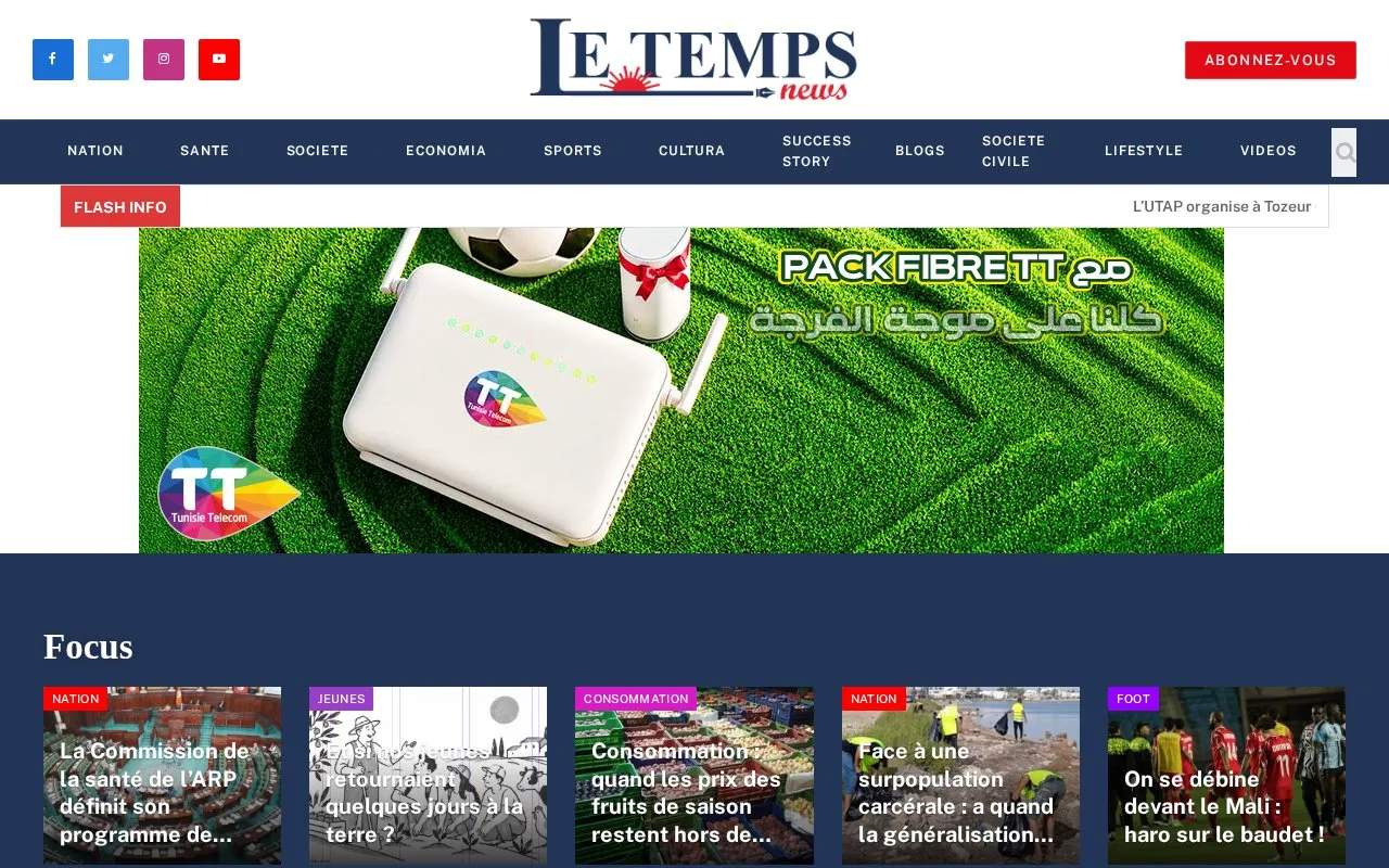 Le Temps homepage screenshot