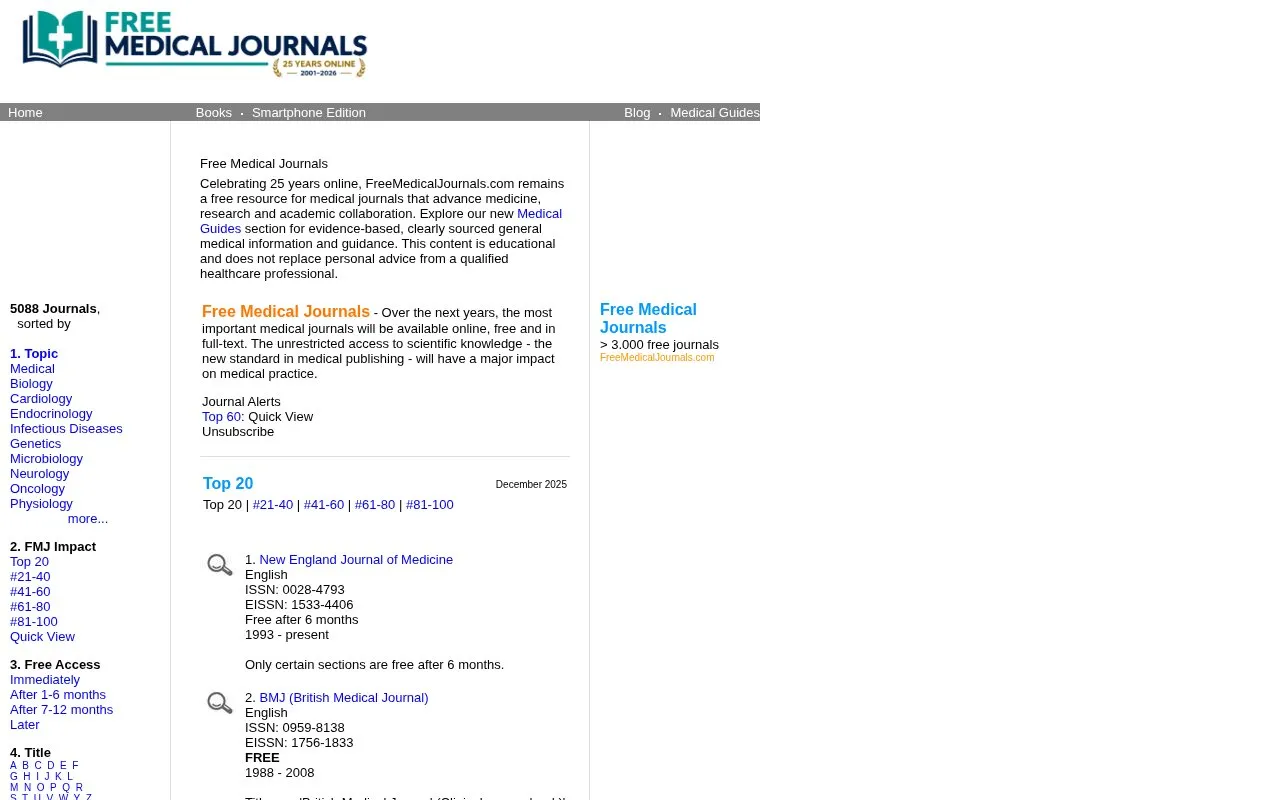 Free Medical Journals homepage screenshot