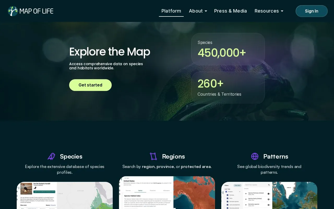 Map of Life homepage screenshot