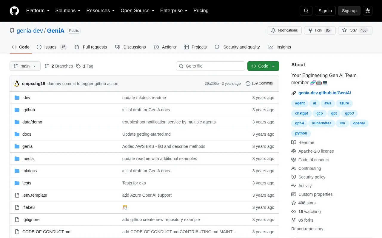 GeniA homepage screenshot
