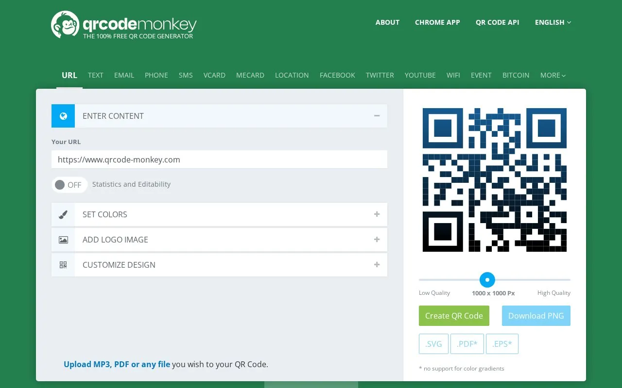 QRCode Monkey homepage screenshot