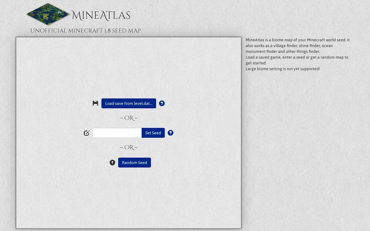 MineAtlas homepage screenshot