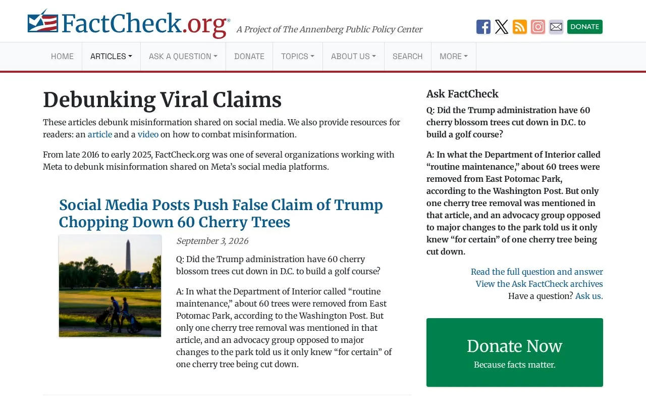 Debunking False Stories Archives homepage screenshot