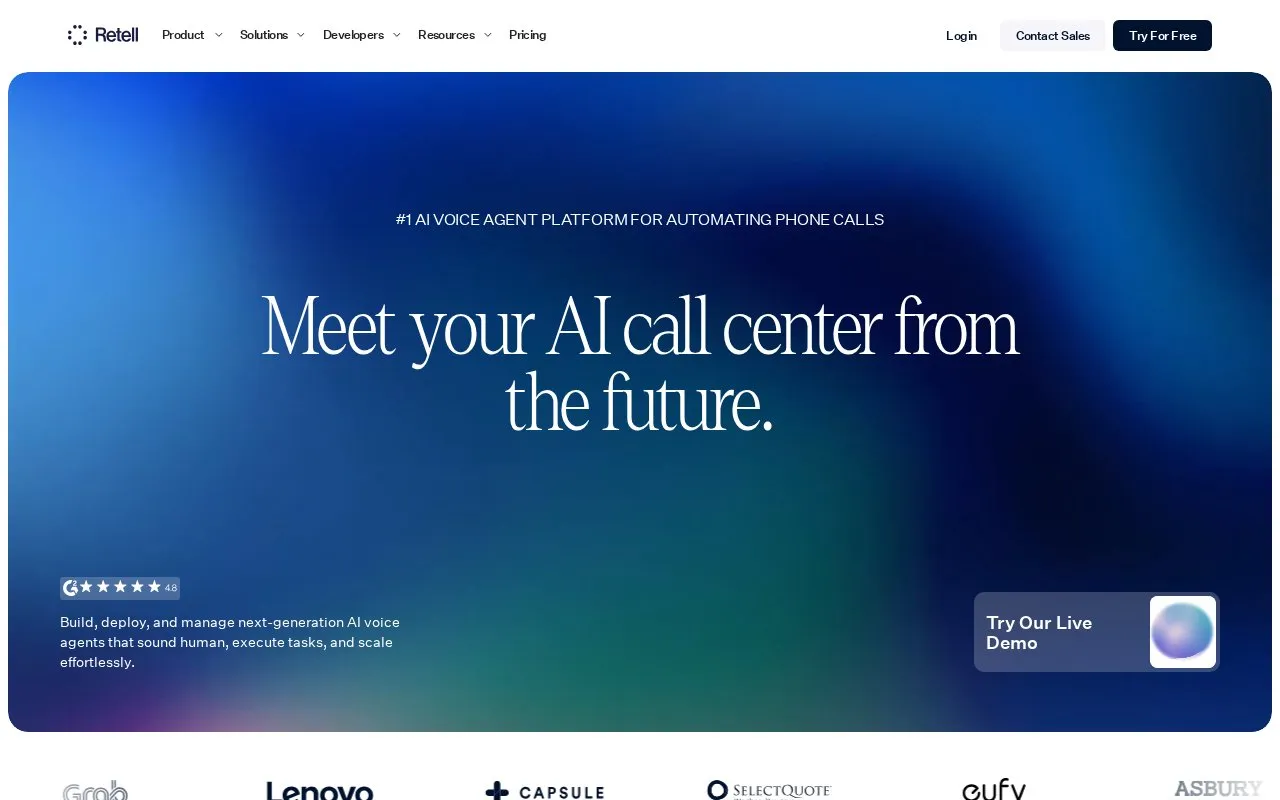 Retell AI homepage screenshot
