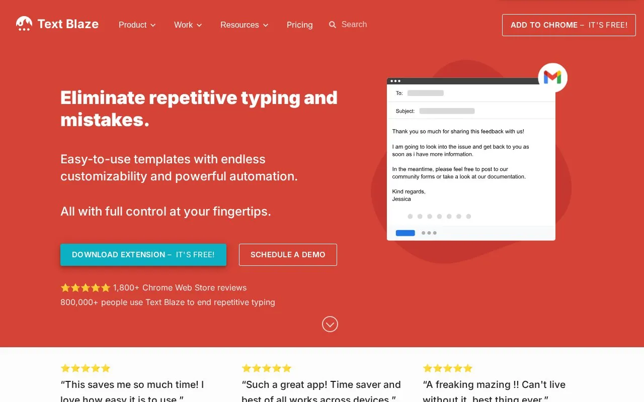Text Blaze homepage screenshot