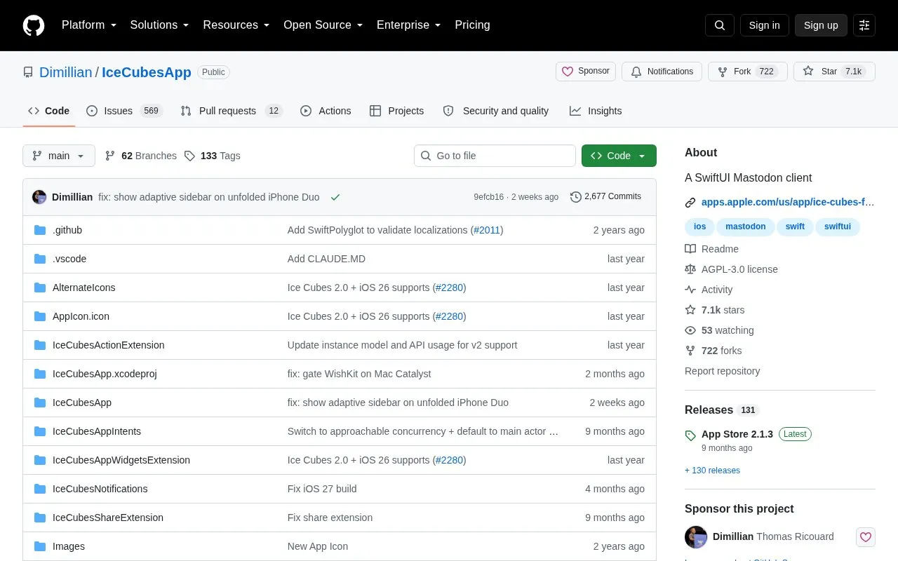 IceCubesApp homepage screenshot