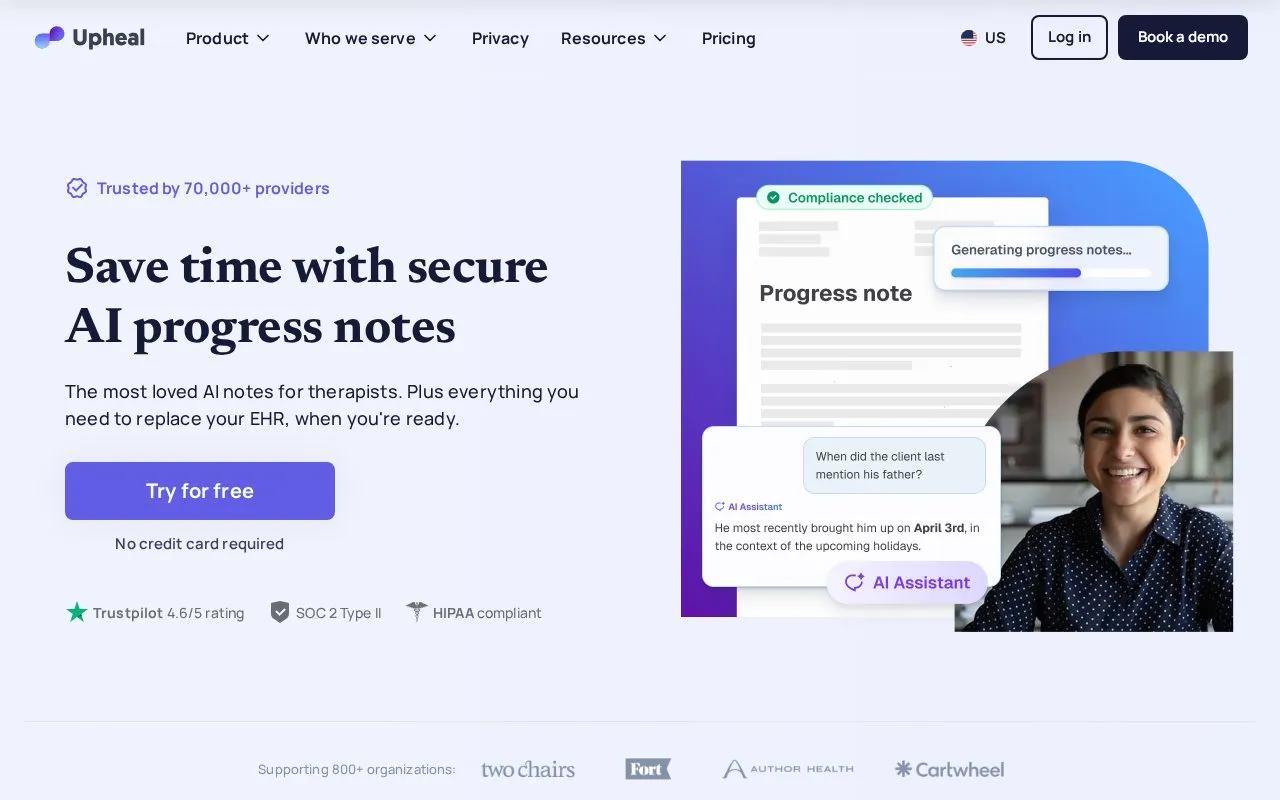 Upheal homepage screenshot