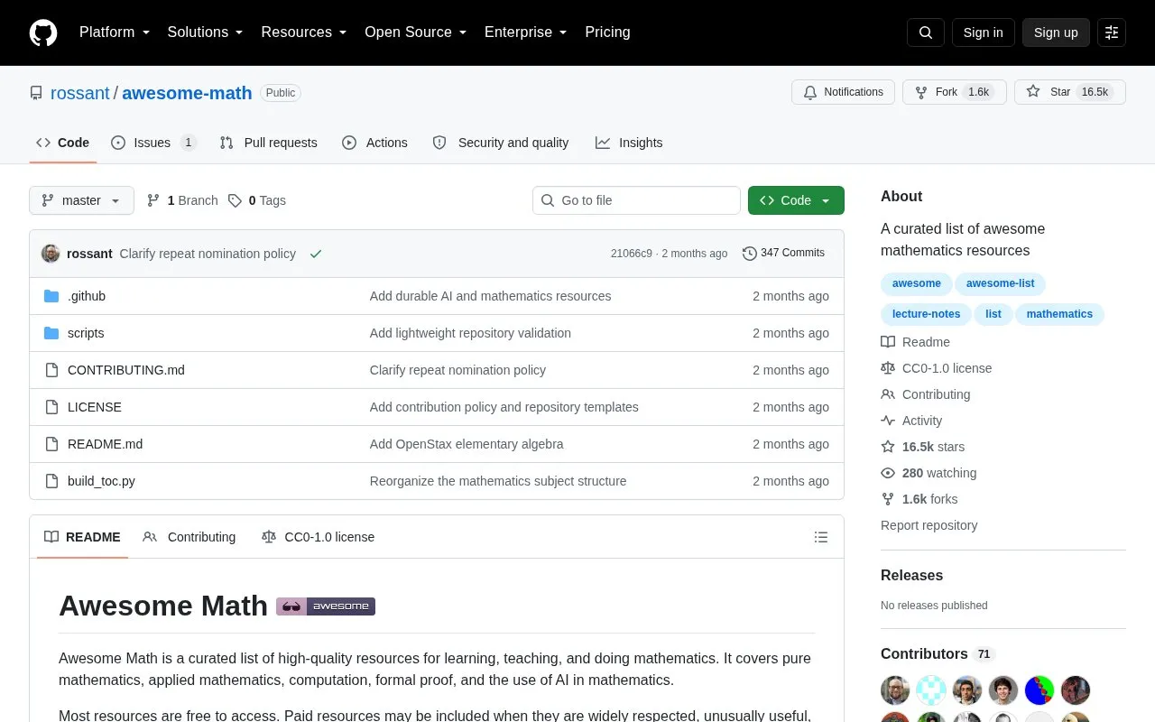 Awesome Math homepage screenshot